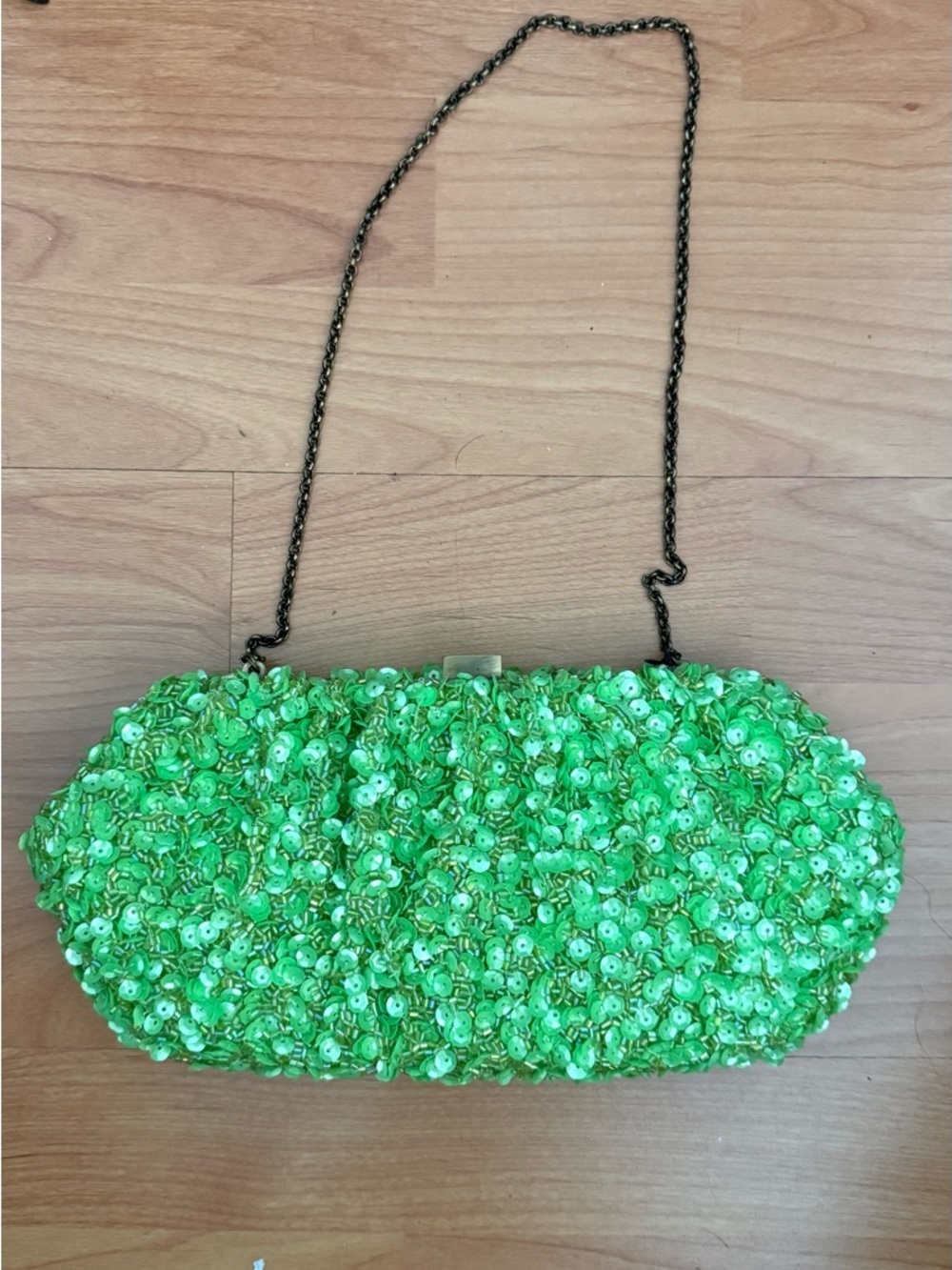 Green Sequin Floral Evening Clutch with Chain Strap